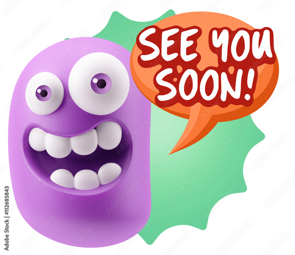 3d Rendering Smile Character Emoticon Expression saying See You 3d Rendering Smile Character Emoticon Expression saying See You