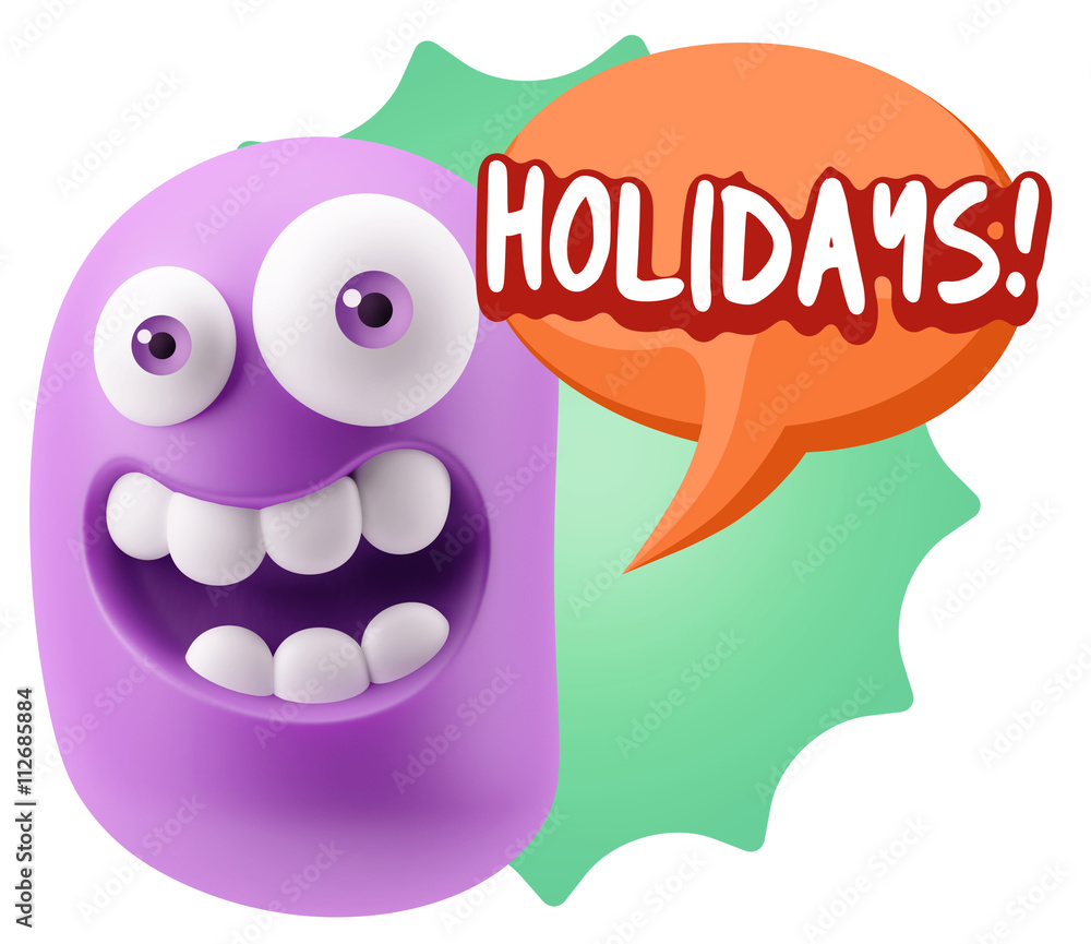 3d Rendering Smile Character Emoticon Expression saying Holidays 3d Rendering Smile Character Emoticon Expression saying Holidays