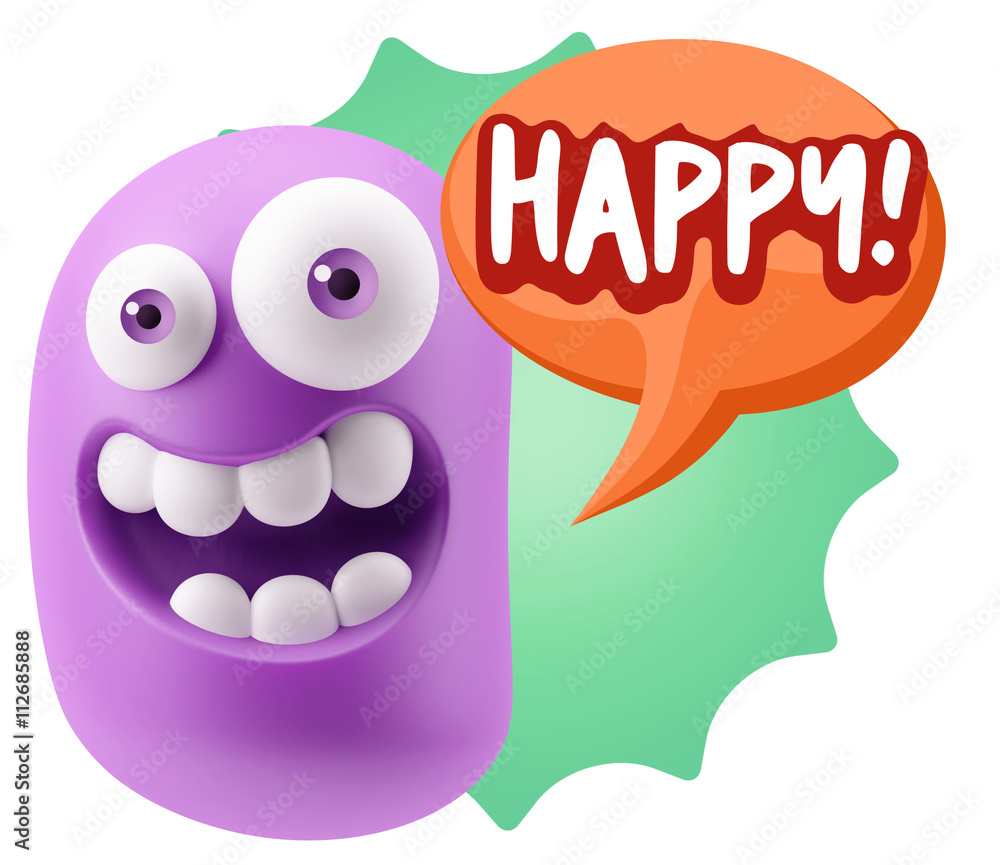 Obraz premium 3d Rendering Smile Character Emoticon Expression saying Happy wi