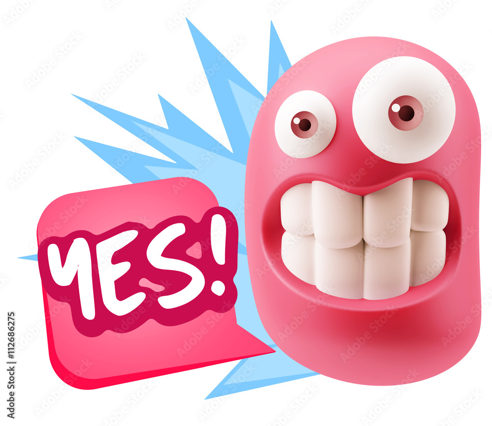 3d Rendering Smile Character Emoticon Expression saying Yes with 3d Rendering Smile Character Emoticon Expression saying Yes with
