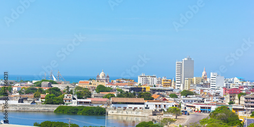 Cartagena de Indias old town in the morning, Colombia. A view on Cartagena Walled City from San Filipe Castle.