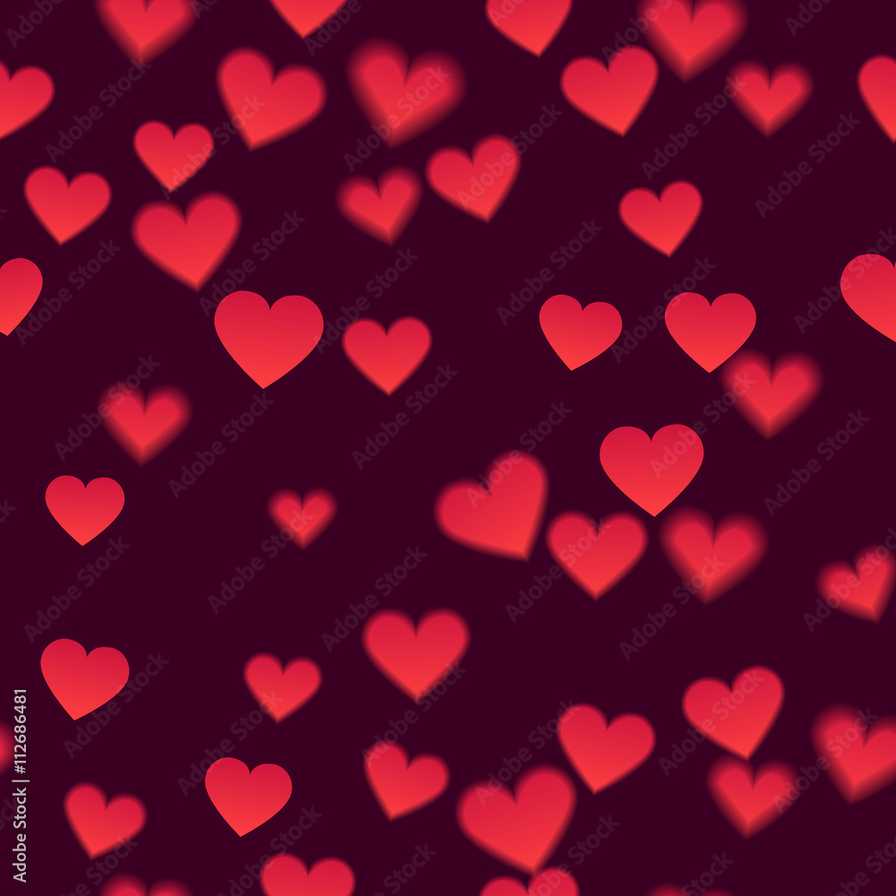 Heart background. White background with blurred and not blurred hearts