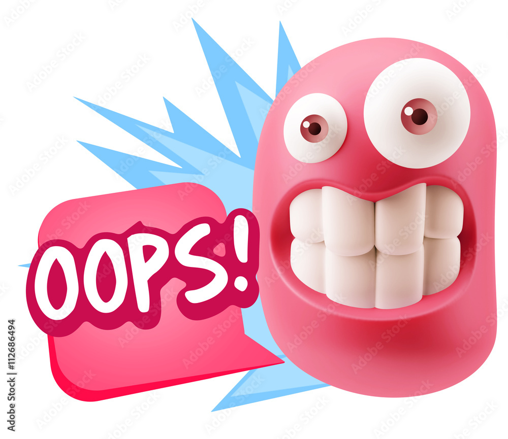 Obraz premium 3d Rendering Smile Character Emoticon Expression saying Oops wit