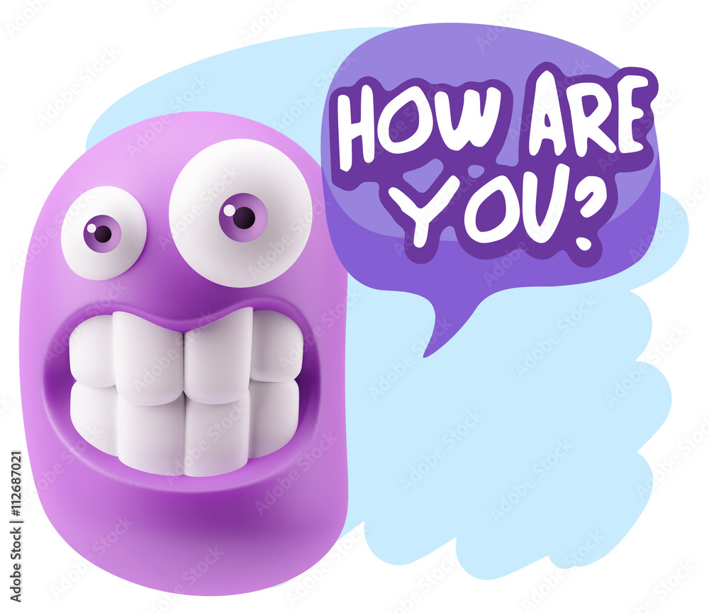 Obraz premium 3d Rendering Smile Character Emoticon Expression saying How Are