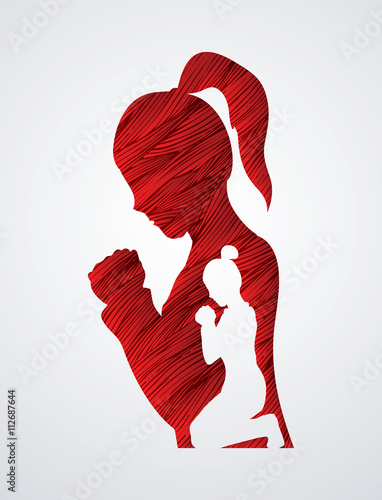 Woman prayer designed using red grunge brush graphic vector.