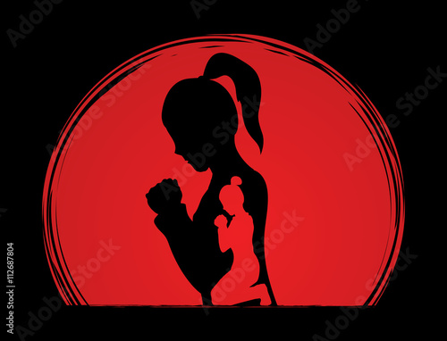 Woman prayer designed on sunlight background graphic vector.