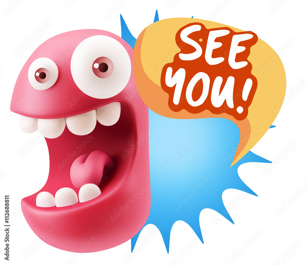 3d Rendering Smile Character Emoticon Expression saying See You 3d Rendering Smile Character Emoticon Expression saying See You