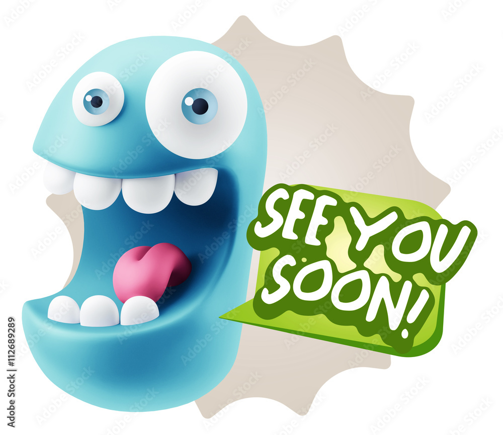3d Rendering Smile Character Emoticon Expression saying See You 3d Rendering Smile Character Emoticon Expression saying See You