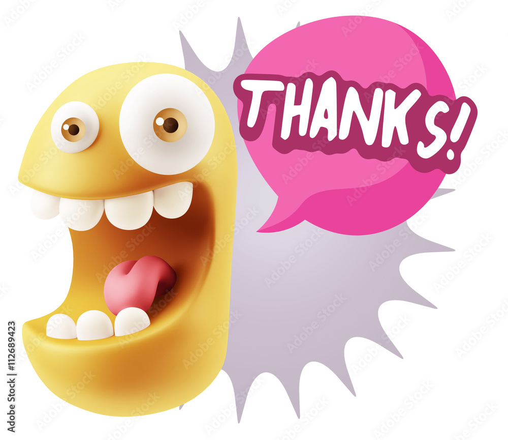 3d Rendering Smile Character Emoticon Expression saying Thanks w 3d Rendering Smile Character Emoticon Expression saying Thanks w