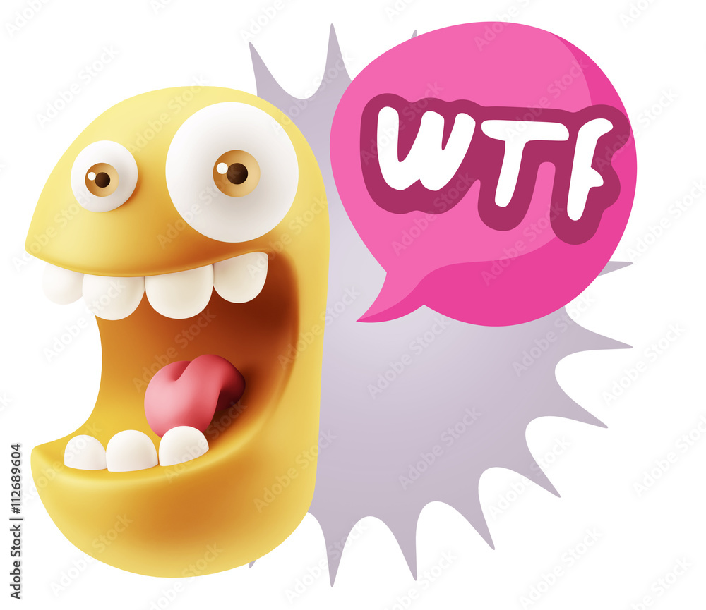 3d Rendering Smile Character Emoticon Expression saying WTF with 3d Rendering Smile Character Emoticon Expression saying WTF with