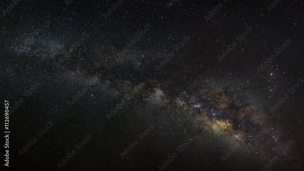 Panorama Milky Way galaxy, Long exposure photograph, with grain. Panorama Milky Way galaxy, Long exposure photograph, with grain.