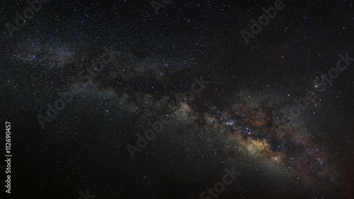Panorama Milky Way galaxy  Long exposure photograph  with grain.
