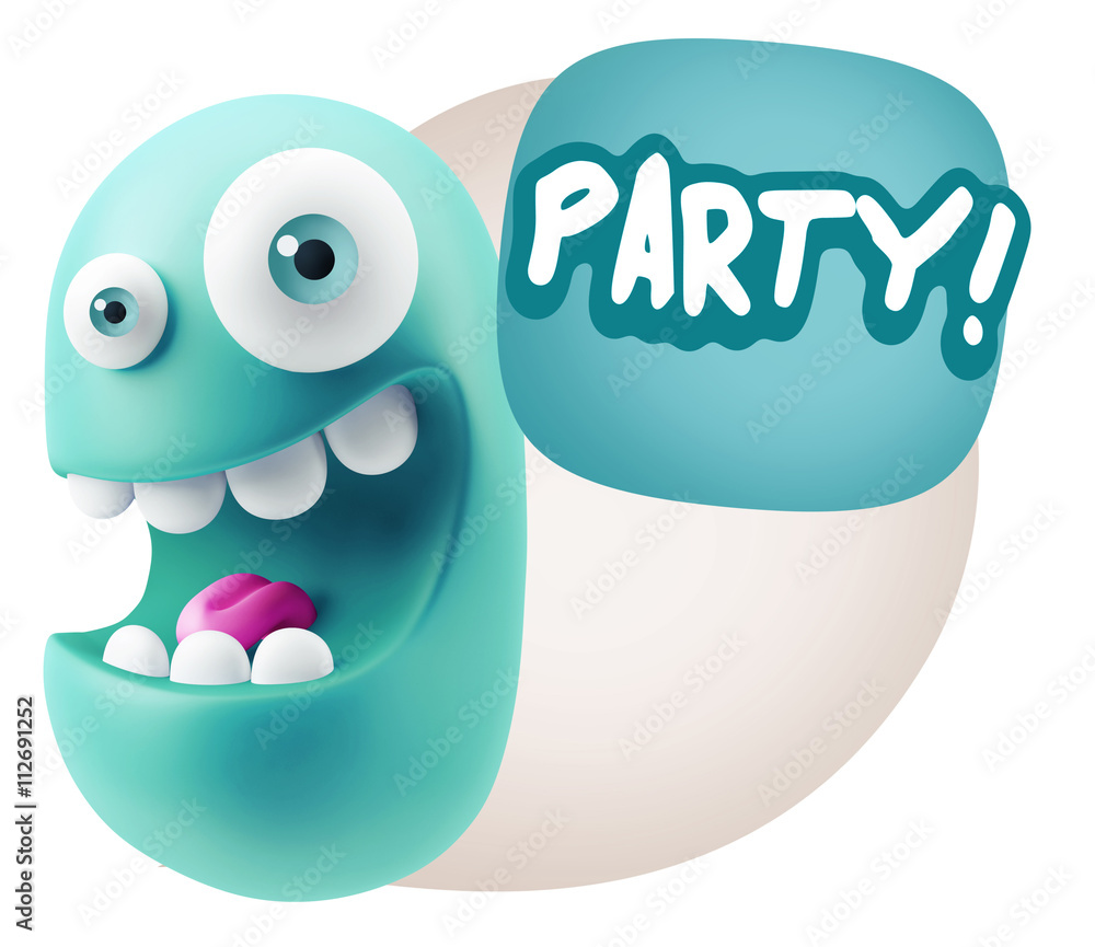 3d Rendering Smile Character Emoticon Expression saying Party wi 3d Rendering Smile Character Emoticon Expression saying Party wi