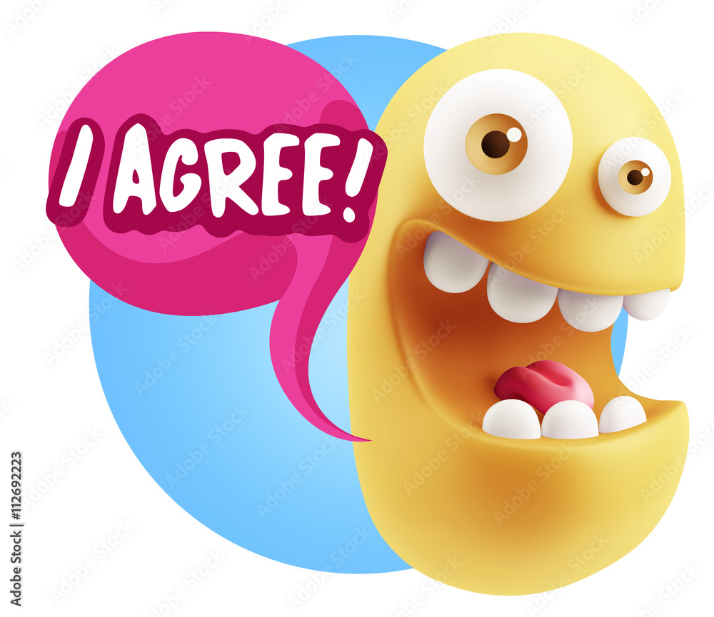 3d Illustration Laughing Character Emoji Expression saying I Agr 3d Illustration Laughing Character Emoji Expression saying I Agr