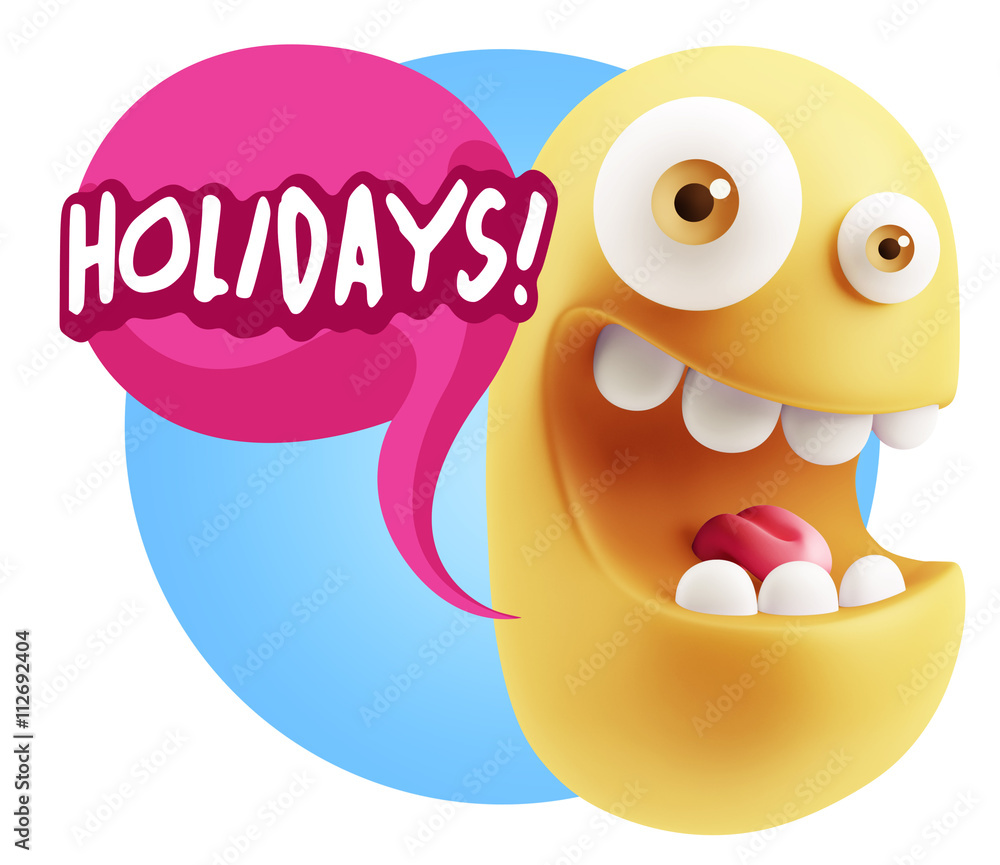 3d Rendering Smile Character Emoticon Expression saying Holidays 3d Rendering Smile Character Emoticon Expression saying Holidays