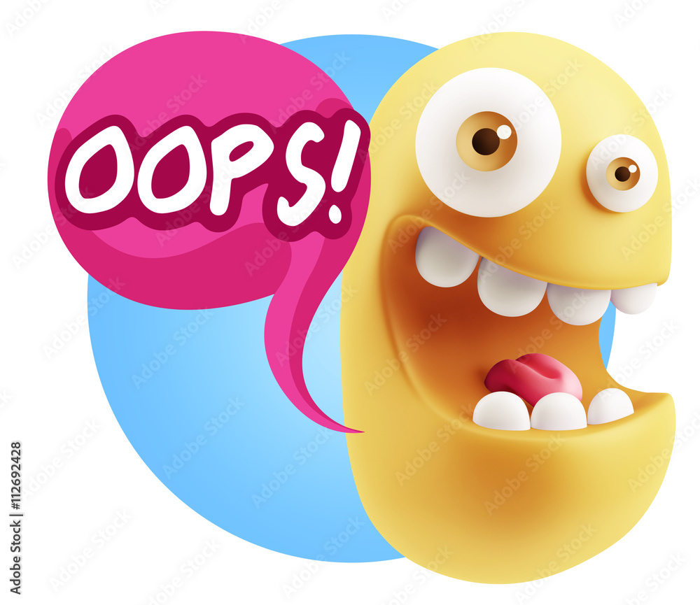 3d Rendering Smile Character Emoticon Expression saying Oops wit 3d Rendering Smile Character Emoticon Expression saying Oops wit