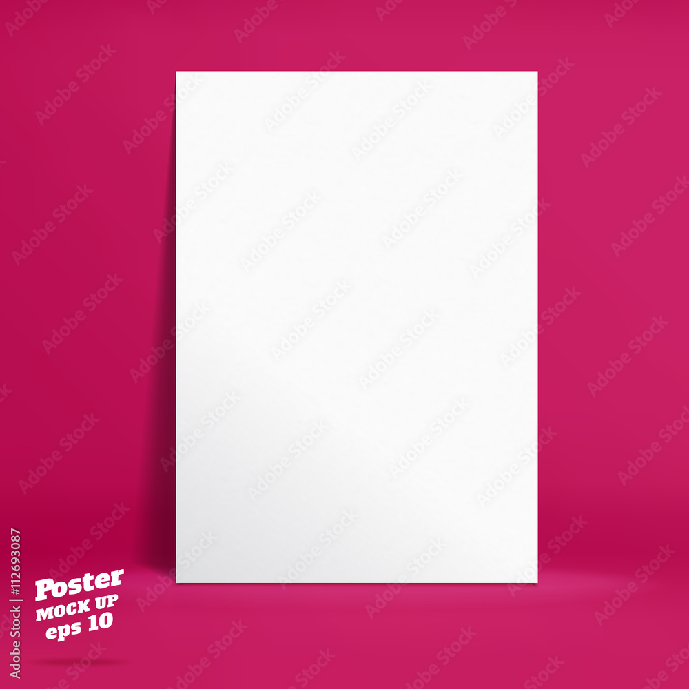 Vector : White paper poster in vivid pink studio room, Template