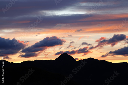 Sunrise and the silhouette of the mountain