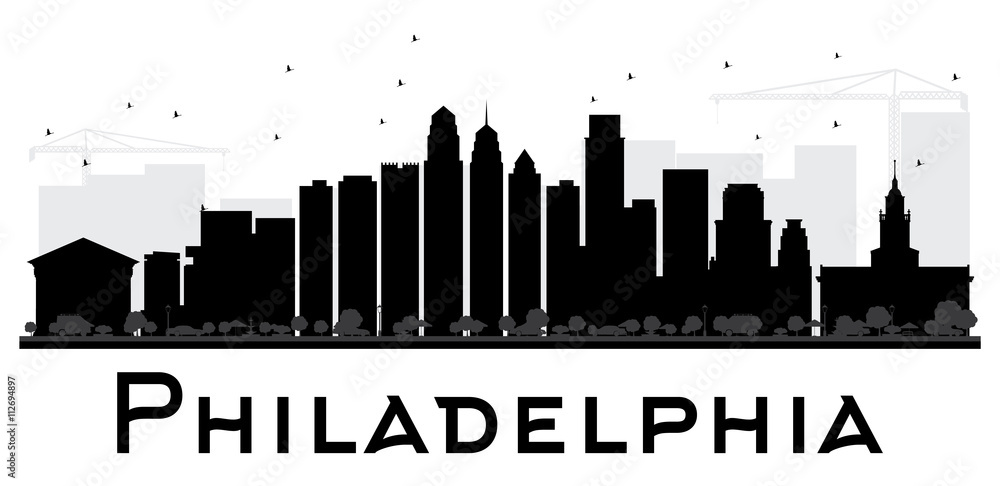 Philadelphia City skyline black and white silhouette.