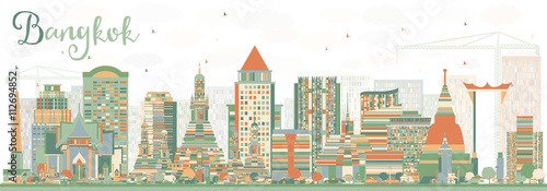 Abstract Bangkok Skyline with Color Landmarks.