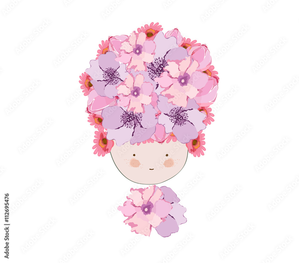 Doodle flowers beautiful girl face Doodle flowers beautiful girl face