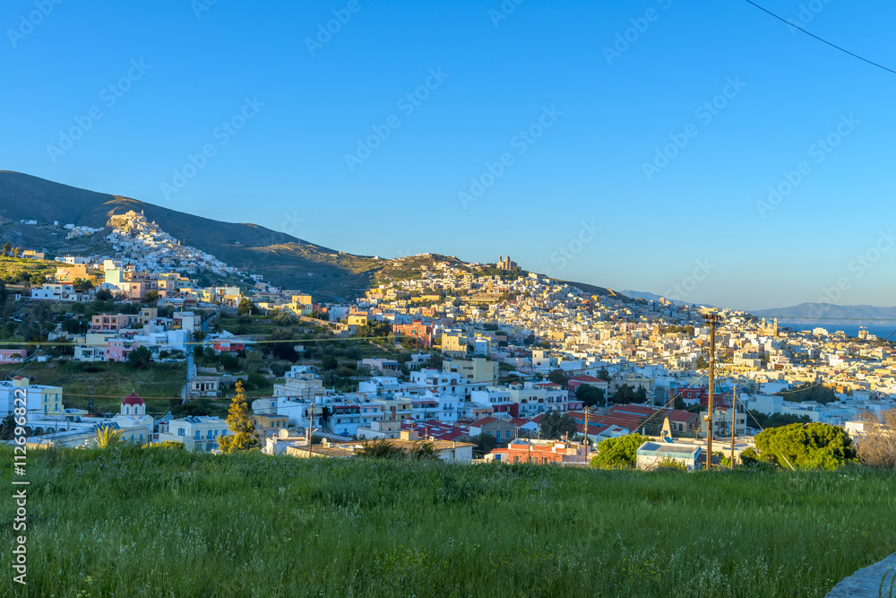 Hermoupolis, Syros. Panoramic view of the capital of Cyclades.