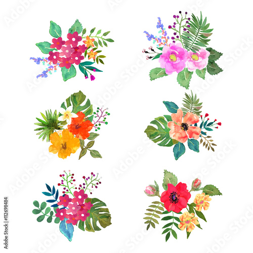 Fototapeta Naklejka Na Ścianę i Meble -  Set of colorful flowers. Design for cards, invitations, banners.
