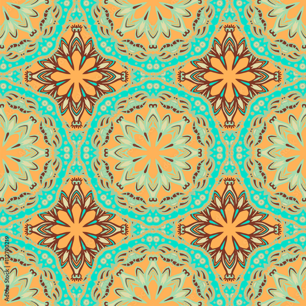 Seamless pattern. Decorative vintage pattern with mandalas. Vector background