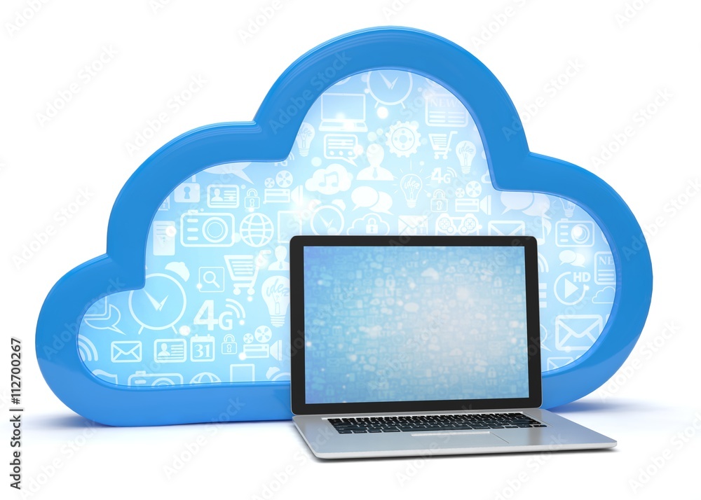 3d cloud symbol and laptop. 3d rendering.