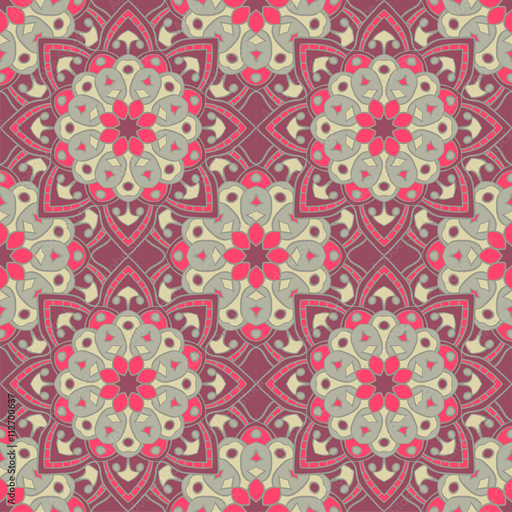Seamless pattern. Decorative vintage pattern with mandalas. Vector background