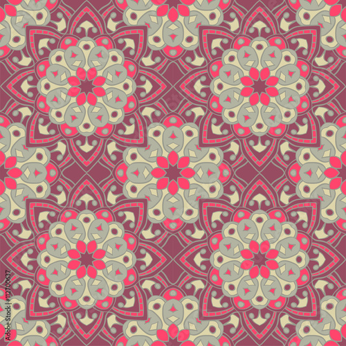 Seamless pattern. Decorative vintage pattern with mandalas. Vector background