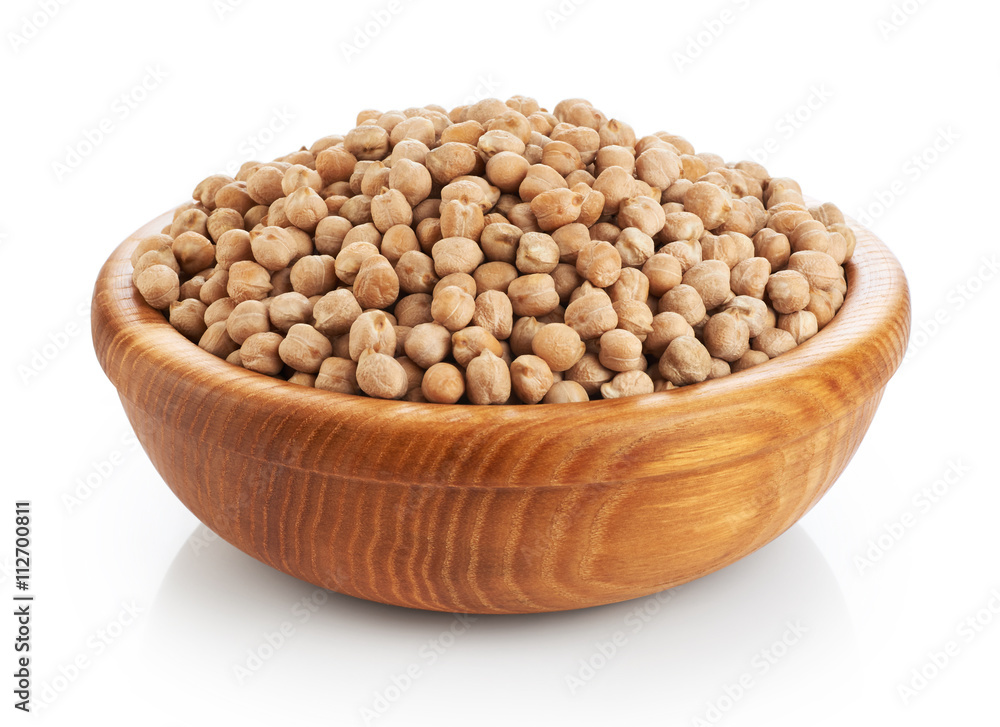 Wooden bowl with chickpeas isolated on white background. Wooden bowl with chickpeas isolated on white background.