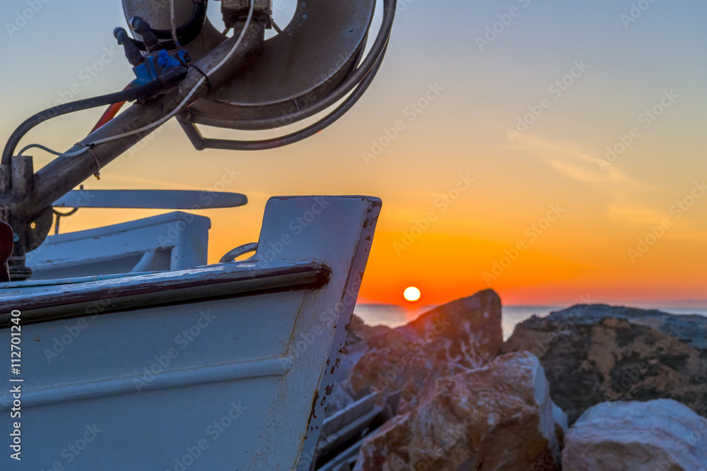 Εκτύπωση καμβά Spectacular sunset at Kini beach, Syros, Greece. Traditional fis