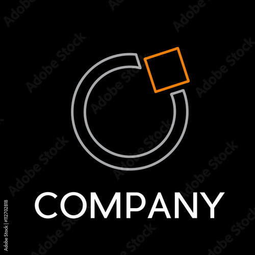 Vector sign abstract geometric shape, in linear style on black b