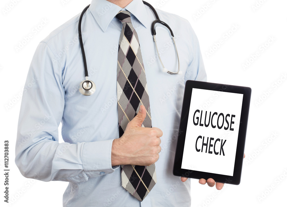 Doctor holding tablet - Glucose check Doctor holding tablet - Glucose check