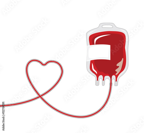 Vector of blood donation bag with heart shape tube 
