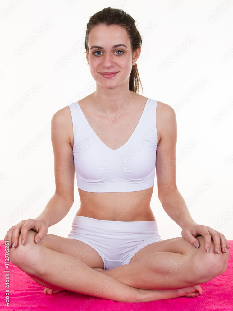 Woman's body isolated young brunette woman yoga pose Woman's body isolated young brunette woman yoga pose