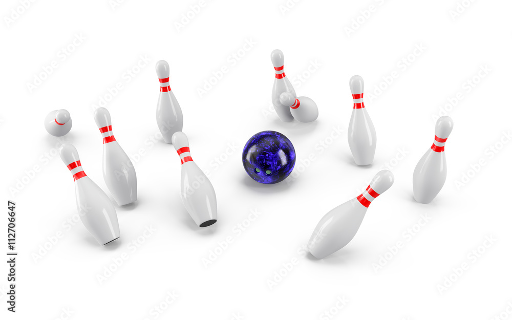 Bowling Ball crashing into the pins. 3D rendering Bowling Ball crashing into the pins. 3D rendering