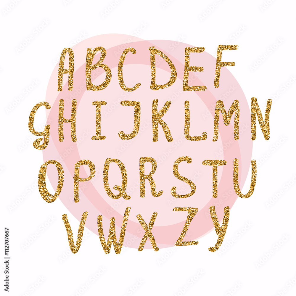 Hand drawn golden glitter letters. Font for for your designs: t- Stock  Vector