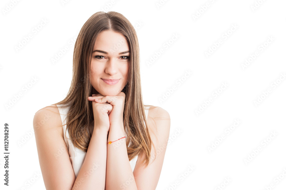Portrait of young pretty woman smiling and posing relaxed Portrait of young pretty woman smiling and posing relaxed