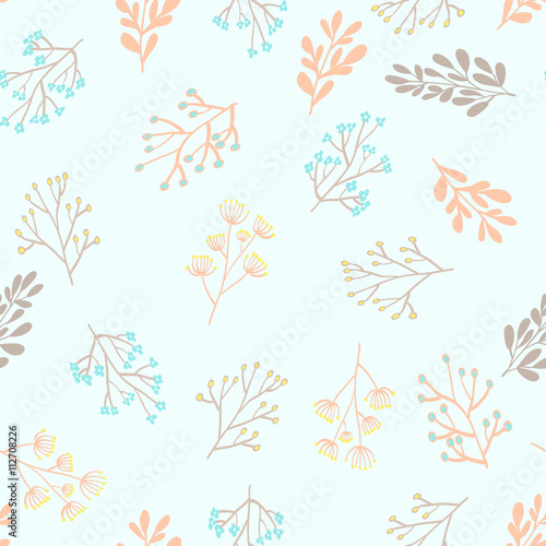 seamless herbal vintage pattern with leaf, flower and berry