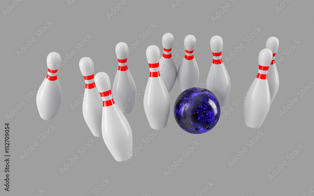 Bowling Ball crashing into the pins. 3D rendering Bowling Ball crashing into the pins. 3D rendering
