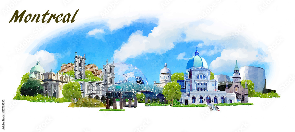 Obraz premium vector panoramic water color illustration of MONTREAL city