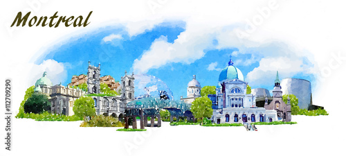 vector panoramic water color  illustration of MONTREAL city