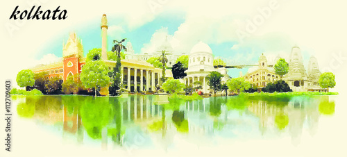 CALCUTTA vector panoramic water color illustration photo