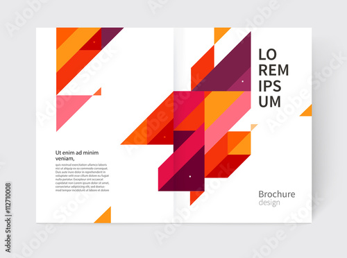 Minimalistic cover Brochure design. Flyer, booklet, annual report cover template. modern Geometric Abstract background. Purple, yellow and red diagonal lines & triangles. vector-stock illustration