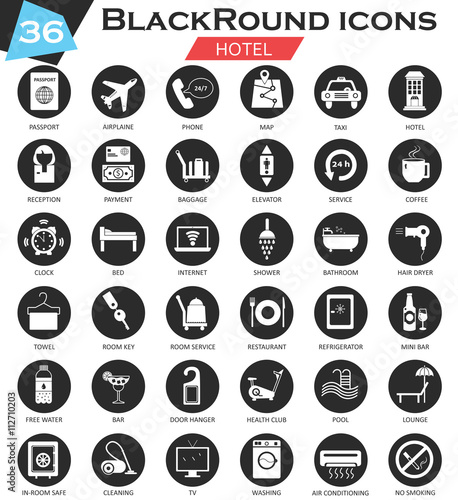 Vector Hotel circle white black icon set. Ultra modern icon design for web.