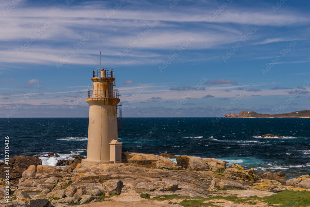 Long exposure landscape, lighthouse in Galicia, Spain - obrazy, fototapety, plakaty 