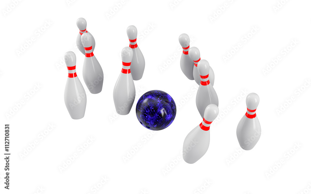 Bowling Ball crashing into the pins. 3D rendering Bowling Ball crashing into the pins. 3D rendering