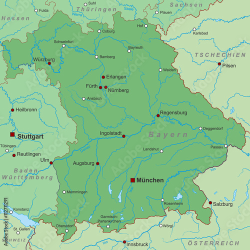 Bundesland Bayern - Landkarte in Grün